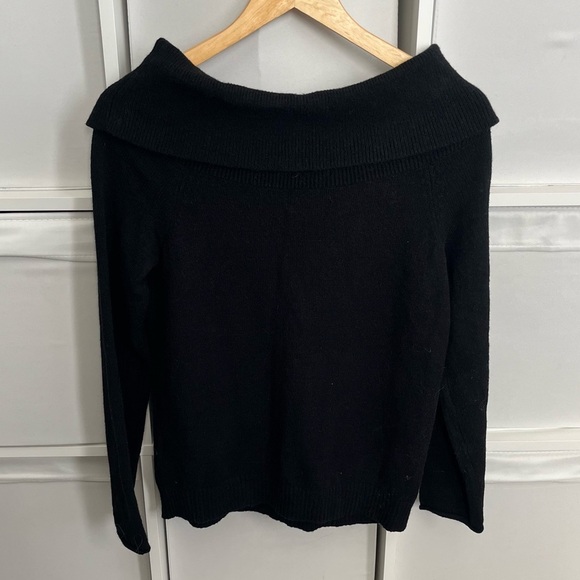 Anthropologie Off Shoulder Fold Over Sweater in Black - Picture 3 of 3